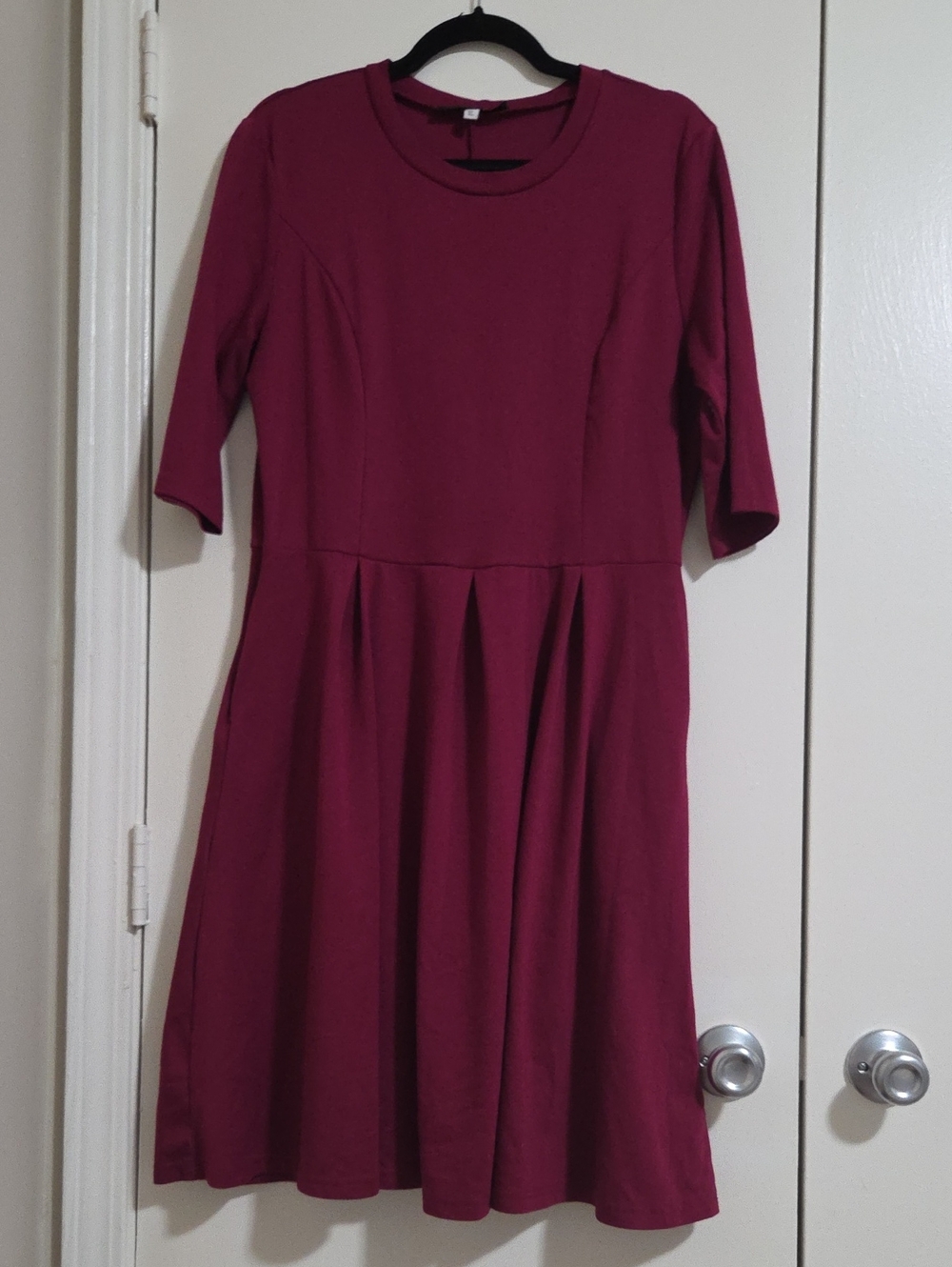 Women’s Crewneck Pleated Fit-and-Flare Dress in Wine